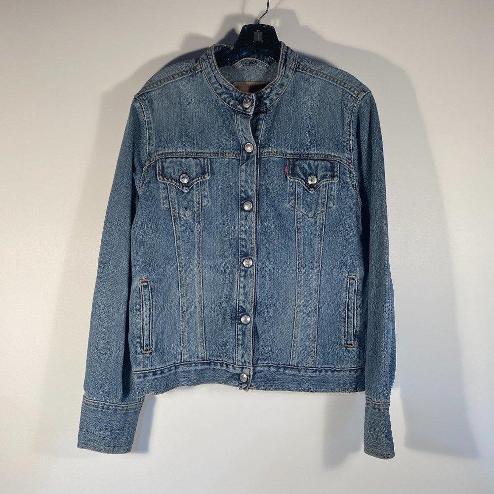 Levis No Collar Jean Jacket Women Mis Size L